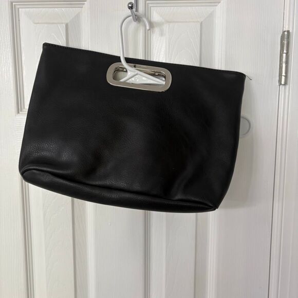 Black Rhinestone Handle Clutch Purse – Evening Handbag with Silver Details - Picture 2 of 8